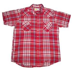 Southern Classics Mens Red Plaid Short Sleeve Western Pearl Snap Shirt Large
